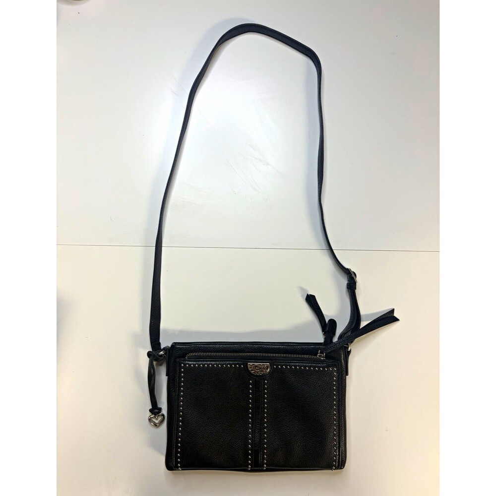 Brighton Black Pebbled Crossbody Bag Zip Top Silver HW Heart Charm w/ Dust Bag
